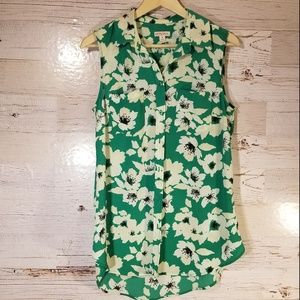 Merona full button down floral tank top